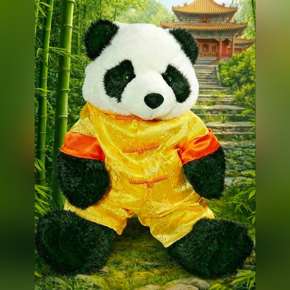 Panda BAB Plush, Vintage World Wildlife Fund, Yellow Satin Chinese Outfit 12" - Picture 2 of 8